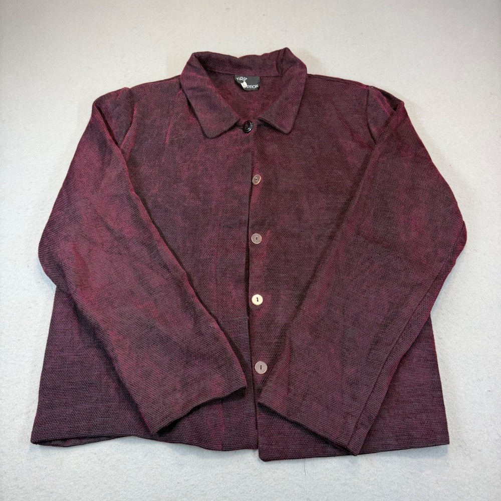 First Option Womens Burgundy Textured Knit Button Front Jacket Size Large